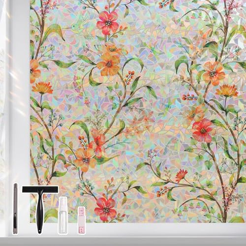 NINETREX Lámina Protectora de privacidad para Cristales NINETREX, lámina Decorativa Floral Gesang, Efecto arcoíris, protección UV, Apta para Salones, cocinas y dormitorios.（30x200cm）