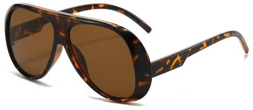 Long Keeper Gafas De Sol Hombre Mujer Retro Gafas De Sol Piloto Moda AnnéEs 90 Gafas Oval Grande ProteccióN UV400 (Marrone leopardo)