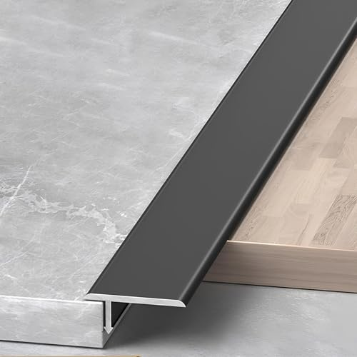 Tiras de Transición de Suelo de Aluminio En Forma de T Autoadhesivas para Cubrir Juntas de Suelo/Láminas de Vinilo para Umbrales de Alfombra (Negras 1,6 cm/0,6 Pulgadas)