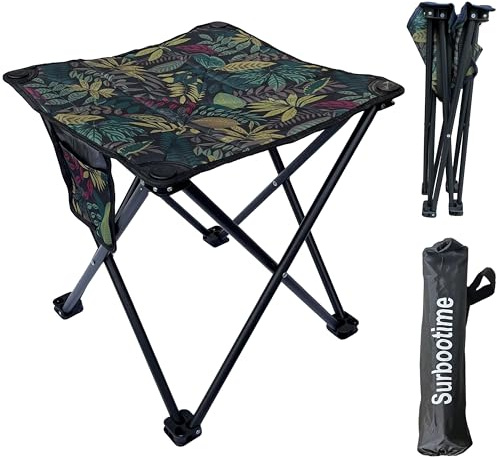 Portable folding camping stool, cotton lining, 17*17*18 inches, soft outdoor seat with side pockets, extra-large footstool, suitable for fishing, picnics, beach barbecues, hiking(Maple Leaf）