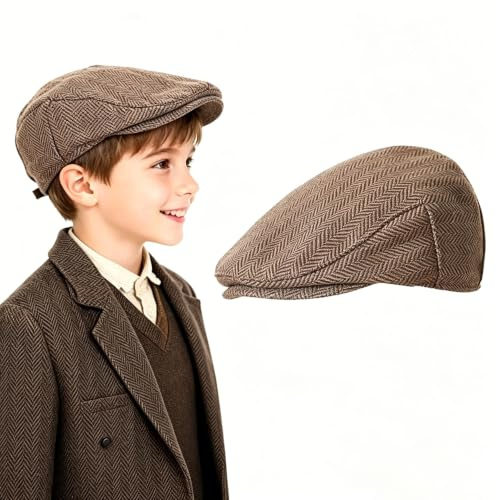 Pojke Platt Mössa, Viktoriansk Stil För Pojkar Ve Day-stil, Vintage Tweed-Stilar för 40-talets Dag Viktoriansk Dag Viktoriansk Kostym Barn Ålder 6 till 9 år (Brun)