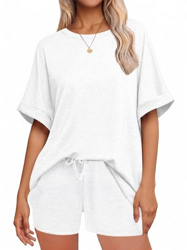 Tankaneo Damer tvådelad loungeset, överdimensionerad kortärmad topp och shorts med dragsko, sommar, 2-delad outfit