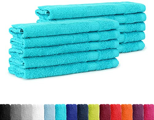 BaSaTex - 10er Pack Handtuch Set Gästetuch - Frottee-Handtücher mit Aufhängeschlaufe aus weicher Baumwolle in 30x50cm - Waschtücher Gästetuch Öko-Tex Made in Green - Türkis