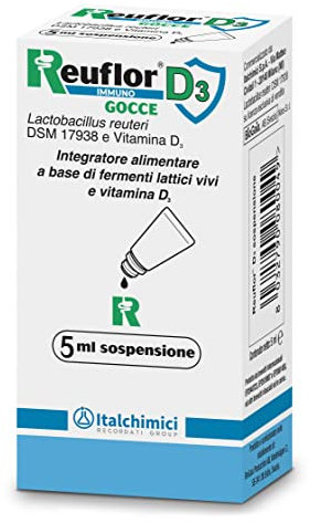 Reuflor® Immuno D3 Gocce da 5 ml| Integratore Alimentare Probiotico con Fermenti Lattici e Vitamina D3| Favorisce l’equilibrio della flora intestinale e sostiene il sistema immunitario