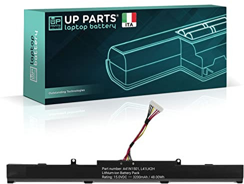 UP PARTS Batteria compatibile con Notebook Asus A41N1501 (15V, 3200mAh, 48Wh) per N552V, N552VW, N552VX-FY024D, A41-N1501, N552VW-FY058T, N552VX-FW131T Batteria per Laptop con Funzione Sleep Mode