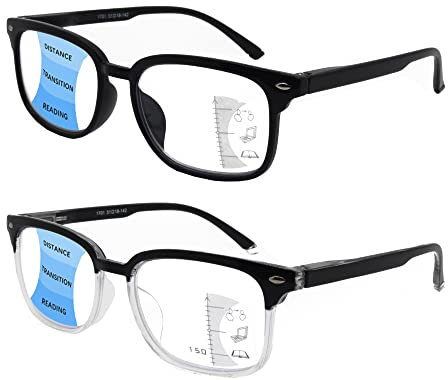 SIKAITE 2 Pack Unisex Rectangular Progressive Multifocal Computer Reading Glasses Blue Light Blocking Readers Eyeglasses for Men Women (black and grey, 2.5, multiplier_x)