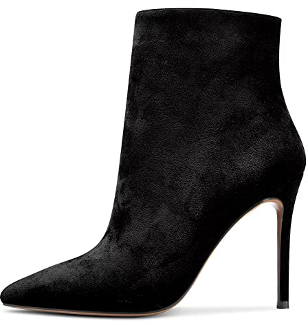 NobleOnly Femmes Haut High Talon Heel Aiguille Pointu Bout Bottines Slip-on Fermeture à Glissière Party Bureau Mariage Sexy 10 CM Heels Bottes Noir 45 EU