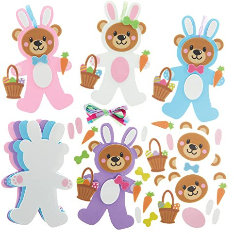 Baker Ross FX503 Kit de décorations de Pâques en forme de lapin et d'ours en peluche – Lot de 8, Décoration de Pâques en mousse pour les enfants.