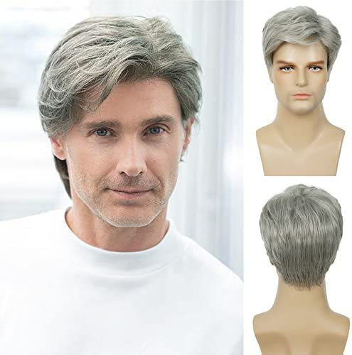 Herrenperücke kurz silber grau Perücke synthetisch hitzebeständig natürliche Halloween Cosplay Haar Perücke