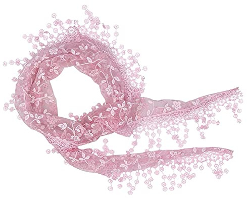 JK Home Lace Tassel Sheer Floral Triangle Scarf, Trendy Silk Gauze | Soft Breathable Lace Embroidered Veil Church Wedding Wrap Scarf Fringe Head Cover 140x40cm Teardrop Fringe Trim