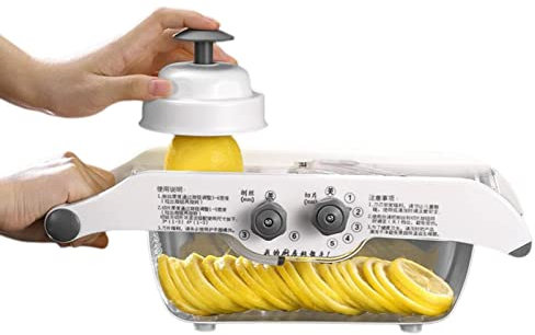 Cortador de taza - Cortador de limón UltraSharp con hoja en V para cocina - Rebanadora de limón de acero de espesor ajustable con recipiente para patatas, tomates y cebollas Delr