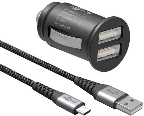 Goobay 64803 2-Port Zigarettenanzünder USB Ladegerät 2,4 A - Dual USB Zigarettenanzünder Adapter - Dual KFZ Ladegerät - geeignet für PKW & LKW (12V / 24V) inkl. 1 M Micro USB Kabel