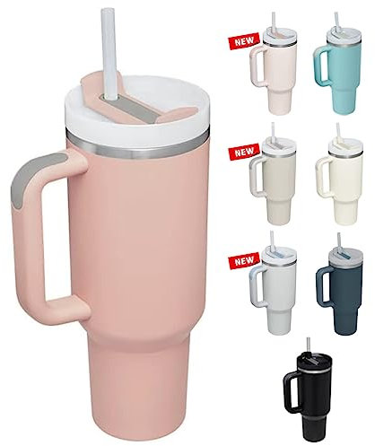 STEEL SIPPER 40oz Stainless Steel Vacuum Insulated Tumbler with Straw and Lid & Handle, Travel Coffee Mugs Cups for Hot Drinks with Handle and Straw Insulated Water Bottle Iced Coffee Cup (Pink Dust)