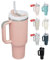 STEEL SIPPER 40oz Stainless Steel Vacuum Insulated Tumbler with Straw and Lid & Handle, Travel Coffee Mugs Cups for Hot Drinks with Handle and Straw Insulated Water Bottle Iced Coffee Cup (Pink Dust)