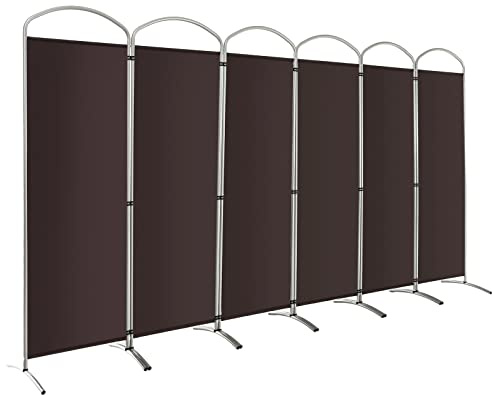 COSTWAY 4/6 Panel Folding Room Divider, Freestanding Wall Privacy Screen Protector, Paravent Partition Separator for Living Room, Bedroom and Office (Coffee, 6 Panel: 331 x 188cm)