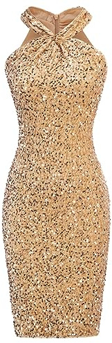 GRACE KARIN Sequin Dress for Women Evening Party Club Prom Dress Gold Sequin S