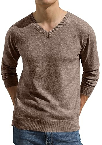 Hisir Men's V Neck Jumpers Tops Winter Lightweight Knitted Jumper Long Sleeve Soft Warm Knitwear Pullover Sweaters for Men