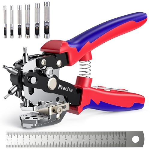 Preciva - Alicates perforadores giratorios con diseño de borde de corte en forma de V, 6 tamaños de agujeros utilizados para cuero, cinturones, hojas de hierro finas, tarjetas de papel, plásticos y