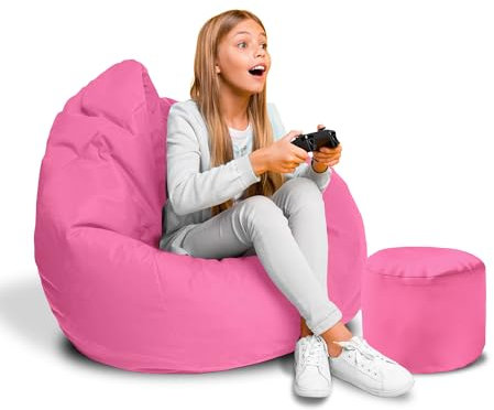 DreamRoots Sitzsack für Kinder und Erwachsene - Sitzsack mit Füllung, Lehne, Hocker und Bezug - Oxford Stoff 220 gr/m2 Wasserdicht - Sitzkissen Boden - Chill Sack S, Rosa