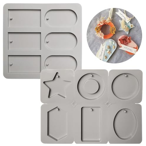 UTMACH 2 Pezzi Stampo in Silicone per Sapone Fai da Te 6 Cavità - per Cera e Candele Con Fori per Appendere - DIY Ciondoli Aromaterapia (7 Forme)