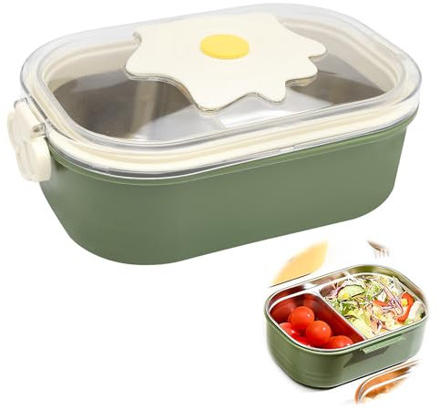 DAWRIS Edelstahl Brotdose Kinder mit 2 Fächern, Lunchbox Bento Box mit Eigelb-Muster Lunchbox mit Trennwand für Essen Jausenbox für Mädchen Jungen Frühstücksbox zum Schule Kindergarten Wandern Reisen