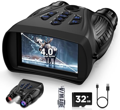 BUSHBINOC Gafas de visión nocturna 4K, prismáticos de visión nocturna para adultos, prismáticos de pantalla HD de 4 pulgadas, color negro, visión nocturna digital 10X, infrarrojos de 9 engranajes con