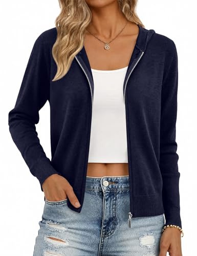 Aottori Gilet Zippé Femme Capuche Manches Longues Classique Hiver Marine XL
