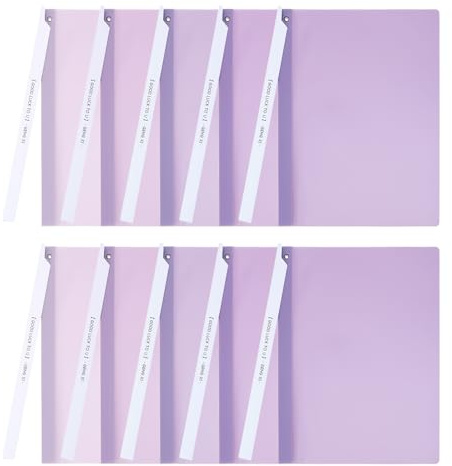 PATIKIL Carpetas de Plástico Transparente con Clip Giratorio de Borde Completo, 10 Carpetas de Informe para Presentación Frontal de Documentos de Oficina, Tamaño de Papel A4, Púrpura