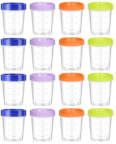 Eteamcan Small Food Containers Pots with Lids, 16 Pack 4oz Small Plastic Food Snack Pots Storage Containers with Screw Lids for Freezer Kitchen Sauce 120ml