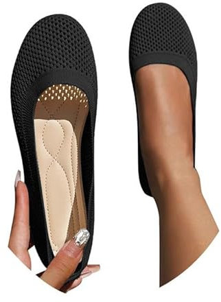 barfußschuhe damen ballerina, Damen Ballerinas Bequem Slip On Ballerina Schuhe Rutschfest Flache Stricken Sommerschuhe Trachtenschuhe Sommer Elegant Dirndl Schuhe Weiche Tanzschuhe, Schwarz, 39