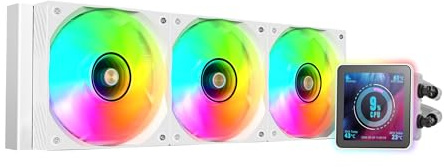 Mars Gaming ML-VISIONPRO360, Refroidissement Liquide AIO, TDP 600W, 3x Ventilateurs ARGB 120mm FDB avec Noyau en Cuivre et Aluminium, Écran LCD IPS 4” Amovible, Opti-Chamber 3e Génération, Blanc