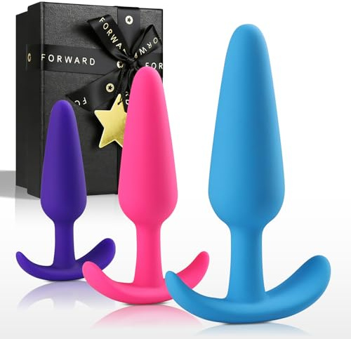 Butt Plug Training Kit with 3 Silicone Anal Plugs,Beginner to Advanced Set with Flared Base,Anal Plugs for Men, Women & Couples.