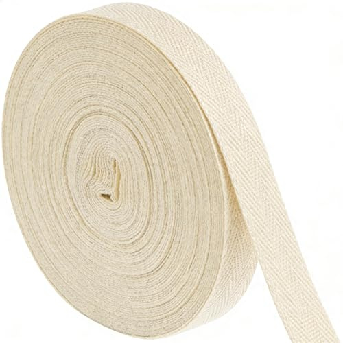 1Pc Cotton Tape 50M*20mm Herringbone Tape Bias Binding Tape Natural Cotton Webbing Tape Cottons Ribbon Bunting Tape for Sewing Dressmaking Alterations DIY Craft Haberdashery (Beige,50M)