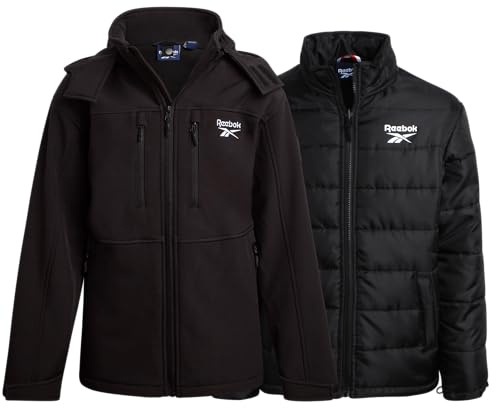 Reebok Boys Winter Jacket - 3 in 1 System Waterproof Softshell Jacket with Puffer Boys Winter Coats for Skiing & Snowboarding, Size 18-20, Black Ink