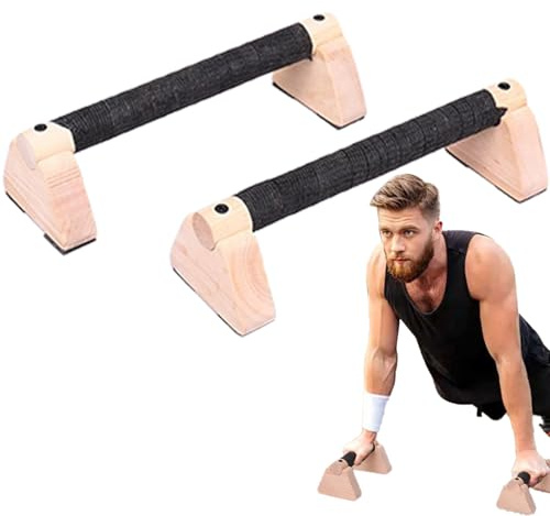 Barras paralelas – 2 x mangos para flexiones, equipo de entrenamiento de mango de madera, soporte de fitness pesado, barras de entrenamiento estables | en el gimnasio en casa para