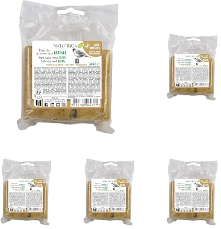 RIGA - NATU'RIGA - Pain De Graisse Aux Graines Et Insectes - Nourriture Oiseaux Extérieur - Recette Énergétique - Renforce Système Immunitaire - Idéal en Hiver - 300G (Lot de 5)