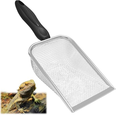 Minfuerang Paletta per Sabbia per Rettili, Maglia Fine 2X2 mm, Paletta per Lettiera, Setaccio per Sabbia in Acciaio Inossidabile per Terrari,Criceti, Uccelli, Rettili, Gatti (1)