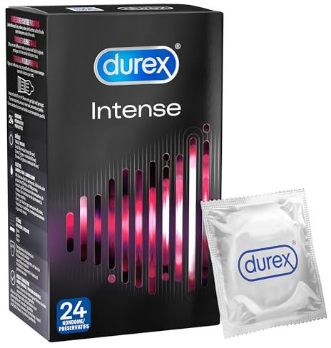 Durex Intense Orgasmic Kondome, Gerippte und genoppte Kondome mit Stimulationsgel (24er Pack)