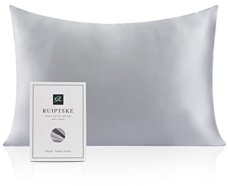 RUIPTSKE Kissenbezug aus Naturseide, hypoallergen, 22 Momme, 100% Seide, 600 Fäden, mit verdecktem Reißverschluss, Seide, grau, 50x75cm