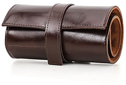 Hiram Genuine Leather Travel Watch Case Roll Organizer Classic, Leather 6-Watches Roll Case for Business and Casual Watches-Coffee