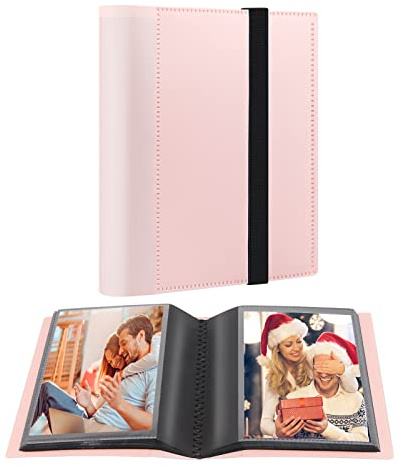 Small Photo Album 4x6 Photos Black Inner Page with Strong Elastic Band, Each Small Album Holds 64 Photos, 4x6 Mini Book Photo Pictures Album Birthday Christmas Photo Albums Wedding Anniversary (Pink)