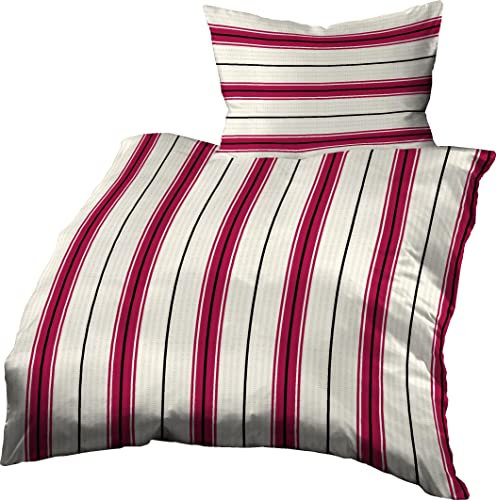 Gerald Wittmann Bed Linen 140 x 200 cm + 70 x 90 cm, Cotton Seersucker Red / White Striped