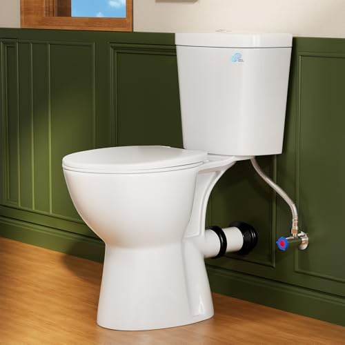 Simple Project Rear Discharge Toilet, 1.28GPF Powerful Dual Flush Rear Outlet Toilet, Space-Saving Design - Includes Extra Extension Pipe for Easy Installation