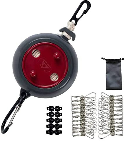 QeeHeng Corde à linge portable de voyage réglable de 7,9 m pour extérieur, intérieur, linge, hôtel, avec 20 pinces à linge coupe-vent et 10 bouchons, noir