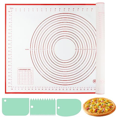VFANDV Silikon Backmatte, 70 x 50 cm Backunterlage Silikon, Backpapier Arbeitsmatte mit Messung, Rutschfeste Backunterlage Antihafte Backmatte mit Teigschneider für Plätzchen, Pizza Teig (Grün)