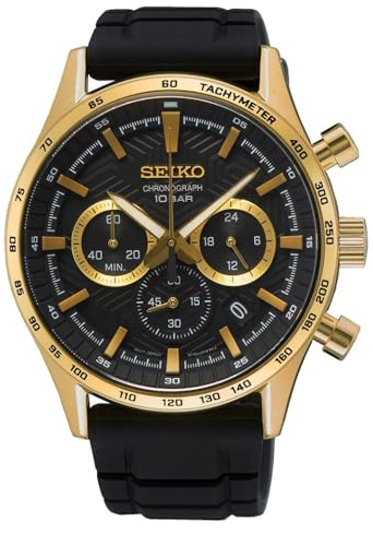 Seiko Herren-Uhr Chronograph Quarz Edelstahl Goldauflage mit Edelstahlband SSB446P1