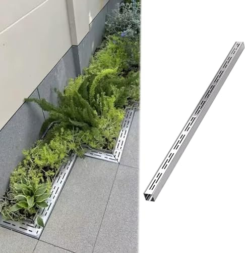 Canaleta Desague con Rejilla Sistema de Drenaje de Zanja Resistente para Patio, Canal de Drenaje Exterior con Rejilla de Acero Inoxidable Extraíble, Filtro de Drenaje Lineal para Bloquear Los Desechos