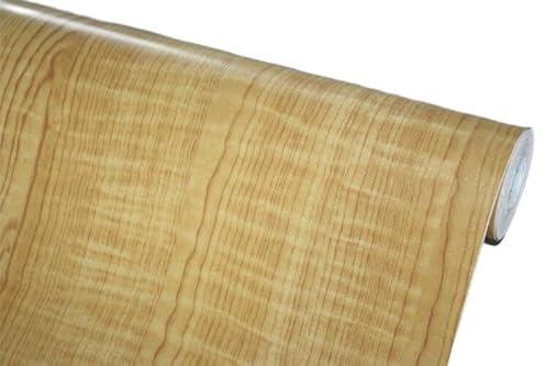 BUVU Lámina Adhesiva para Muebles, Color marrón Claro, Aspecto de Madera, lámina autoadhesiva para Muebles, 45 cm x 300 cm, Color marrón Claro, Vintage, a Rayas, Resistente al Agua, para Muebles,