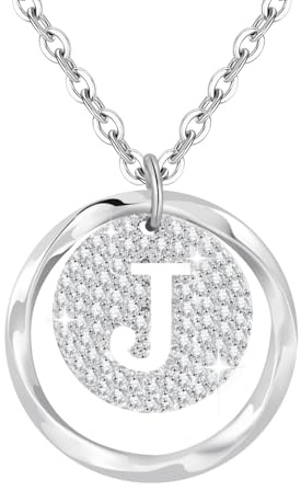 Tusuzik Collar de Iniciales J para Mujer en Plata de Ley 925 Personalizado con Letra de Plata Collar con Zirconia Cúbica Joyería Ajustable de Plata para Mujer