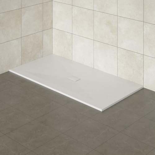 Aquariss SMC Rectangular 1800 x 1000 mm Anti Slip Shower Base Tray White | Slate Effect Shower Tray, Slimline, Bathroom Wet Room Shower Cubicle Base, for Walk In Shower Door, Durable